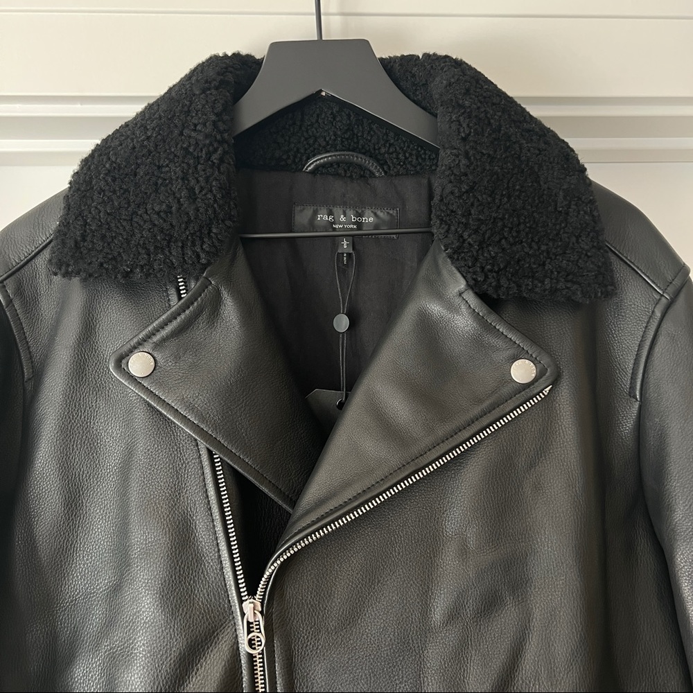 Rag & Bone Buzz Shearling-Trim Leather Moto Jacket - Picture 4 of 14
